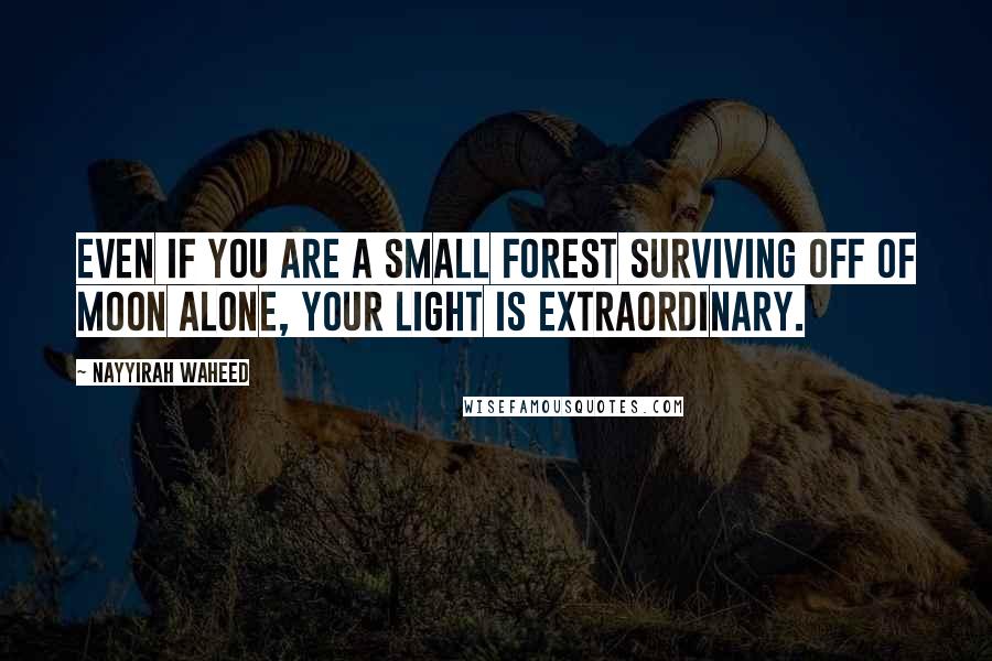 Nayyirah Waheed Quotes: Even if you are a small forest surviving off of moon alone, your light is extraordinary.