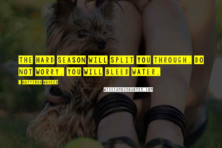 Nayyirah Waheed Quotes: the hard season will split you through. do not worry. you will bleed water.