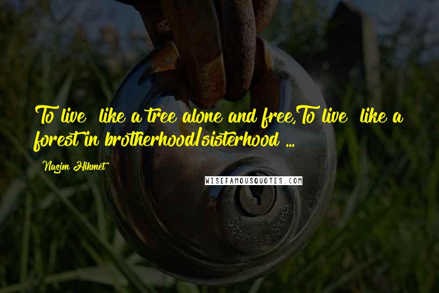 Nazim Hikmet Quotes: To live! like a tree alone and free,To live! like a forest in brotherhood/sisterhood ...