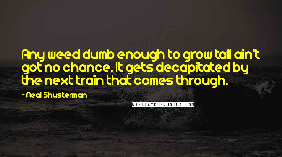 Neal Shusterman Quotes: Any weed dumb enough to grow tall ain't got no chance. It gets decapitated by the next train that comes through.