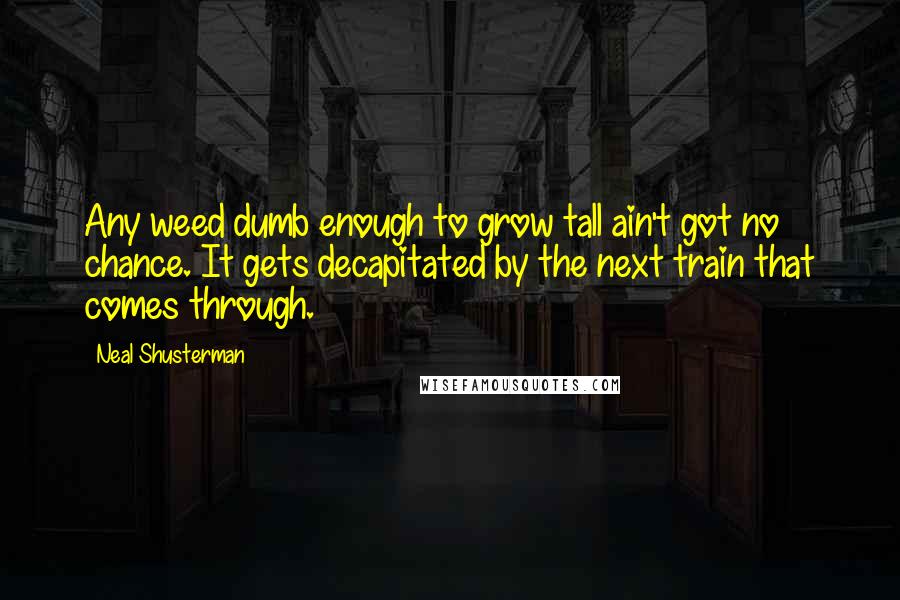 Neal Shusterman Quotes: Any weed dumb enough to grow tall ain't got no chance. It gets decapitated by the next train that comes through.