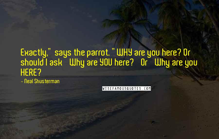 Neal Shusterman Quotes: Exactly," says the parrot. "WHY are you here? Or should I ask 'Why are YOU here?' Or 'Why are you HERE?