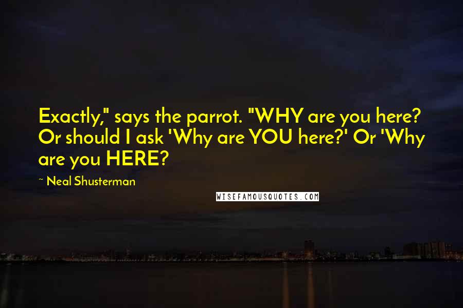 Neal Shusterman Quotes: Exactly," says the parrot. "WHY are you here? Or should I ask 'Why are YOU here?' Or 'Why are you HERE?