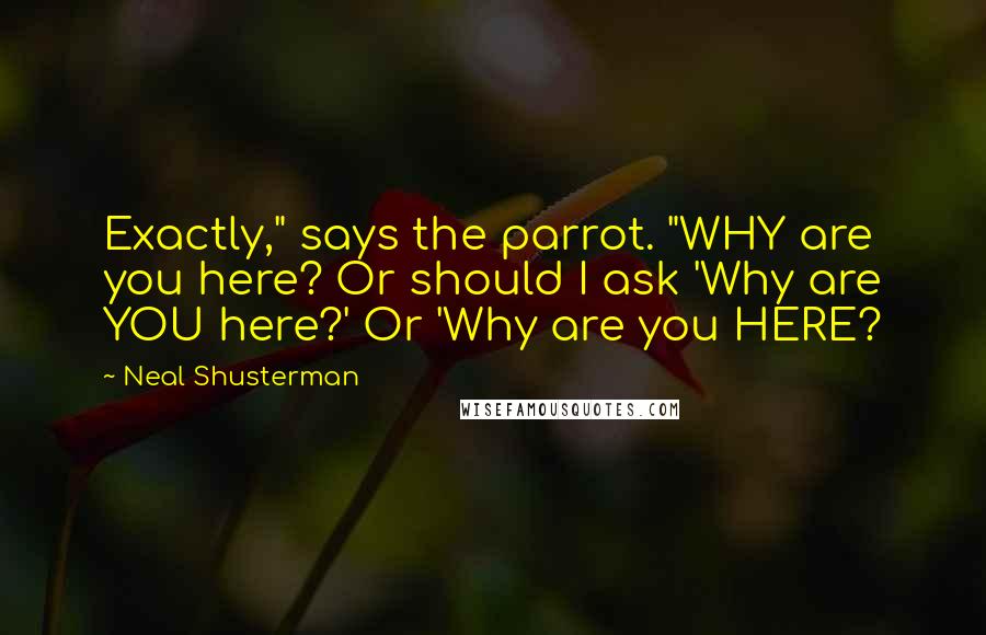 Neal Shusterman Quotes: Exactly," says the parrot. "WHY are you here? Or should I ask 'Why are YOU here?' Or 'Why are you HERE?