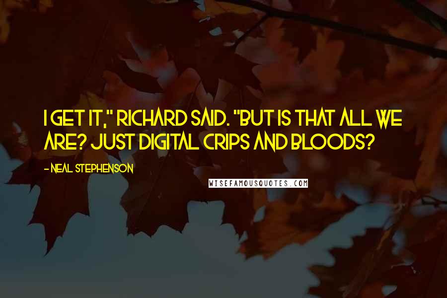 Neal Stephenson Quotes: I get it," Richard said. "But is that all we are? Just digital Crips and Bloods?