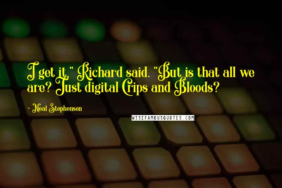 Neal Stephenson Quotes: I get it," Richard said. "But is that all we are? Just digital Crips and Bloods?