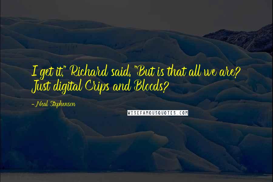 Neal Stephenson Quotes: I get it," Richard said. "But is that all we are? Just digital Crips and Bloods?