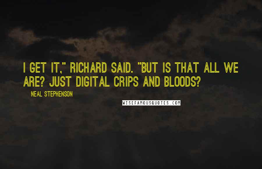 Neal Stephenson Quotes: I get it," Richard said. "But is that all we are? Just digital Crips and Bloods?