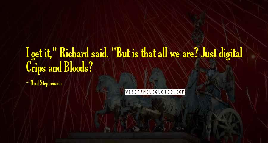 Neal Stephenson Quotes: I get it," Richard said. "But is that all we are? Just digital Crips and Bloods?