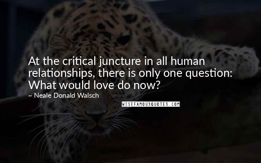 Neale Donald Walsch Quotes: At the critical juncture in all human relationships, there is only one question: What would love do now?