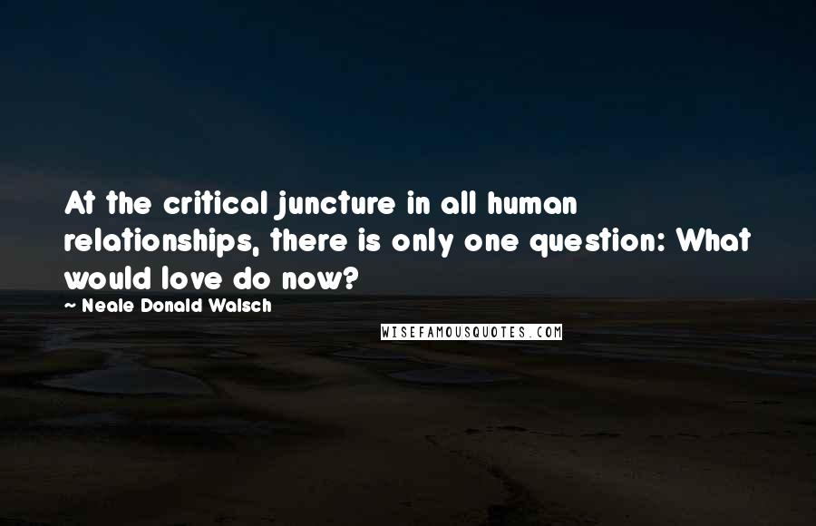 Neale Donald Walsch Quotes: At the critical juncture in all human relationships, there is only one question: What would love do now?