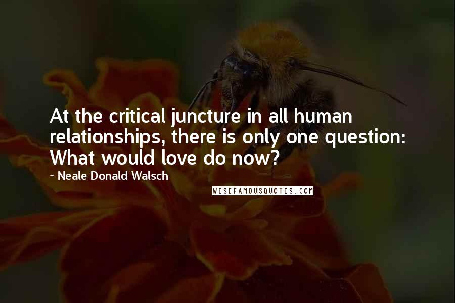 Neale Donald Walsch Quotes: At the critical juncture in all human relationships, there is only one question: What would love do now?