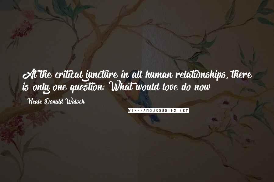 Neale Donald Walsch Quotes: At the critical juncture in all human relationships, there is only one question: What would love do now?