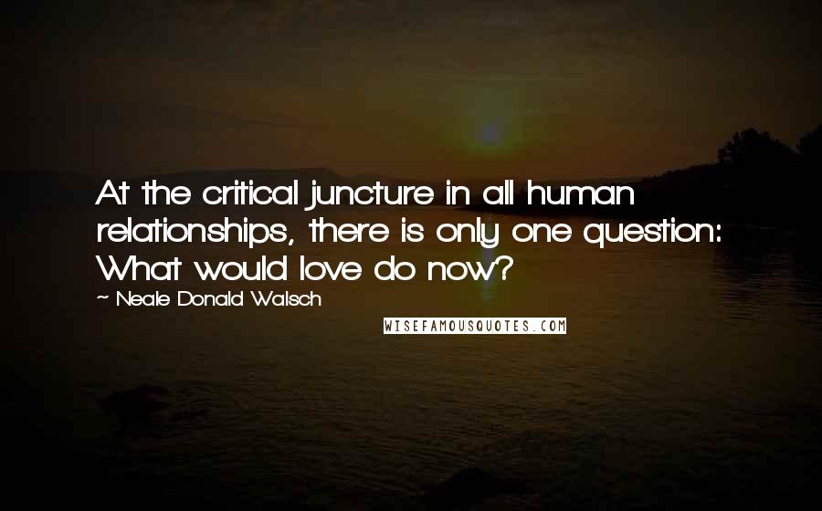 Neale Donald Walsch Quotes: At the critical juncture in all human relationships, there is only one question: What would love do now?