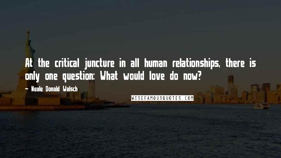 Neale Donald Walsch Quotes: At the critical juncture in all human relationships, there is only one question: What would love do now?