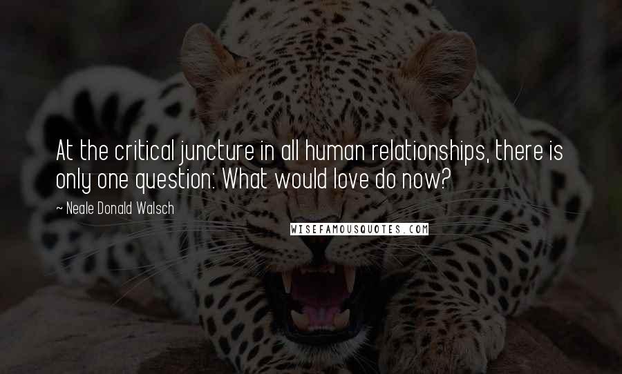 Neale Donald Walsch Quotes: At the critical juncture in all human relationships, there is only one question: What would love do now?