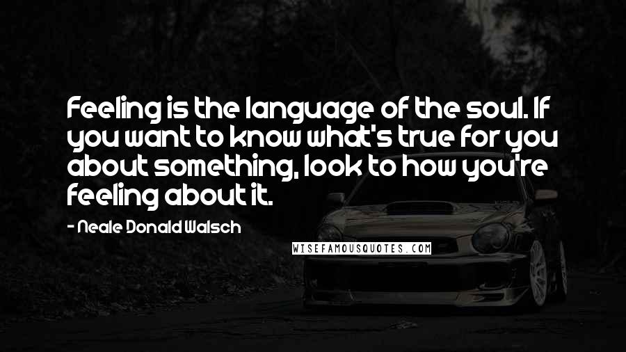Neale Donald Walsch Quotes: Feeling is the language of the soul. If you want to know what's true for you about something, look to how you're feeling about it.