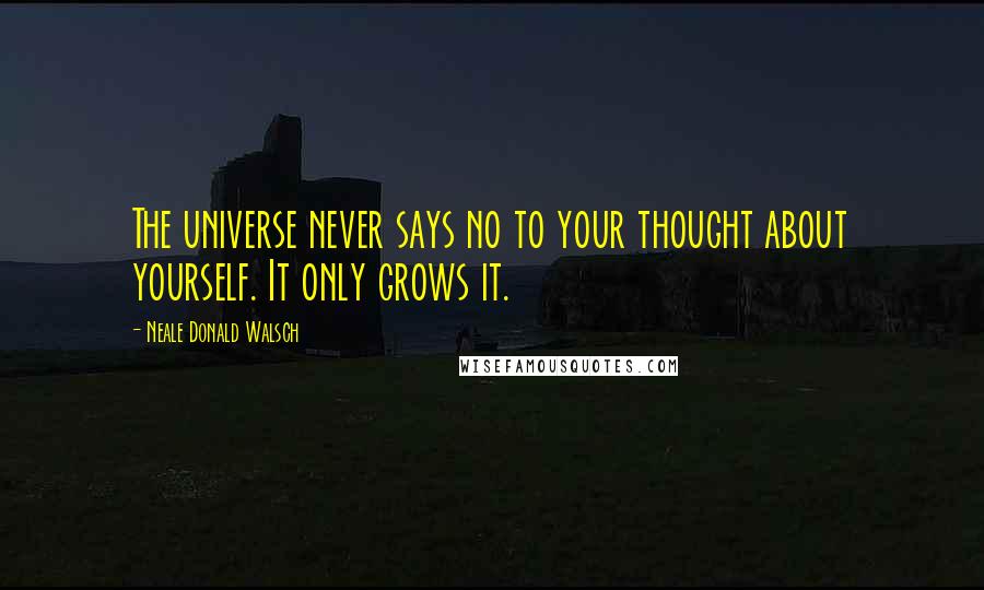 Neale Donald Walsch Quotes: The universe never says no to your thought about yourself. It only grows it.