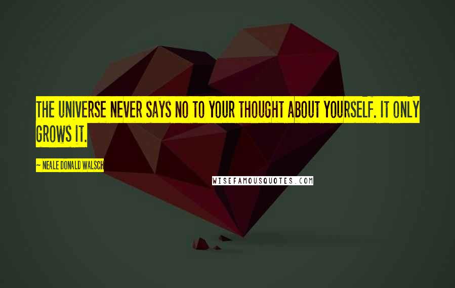 Neale Donald Walsch Quotes: The universe never says no to your thought about yourself. It only grows it.