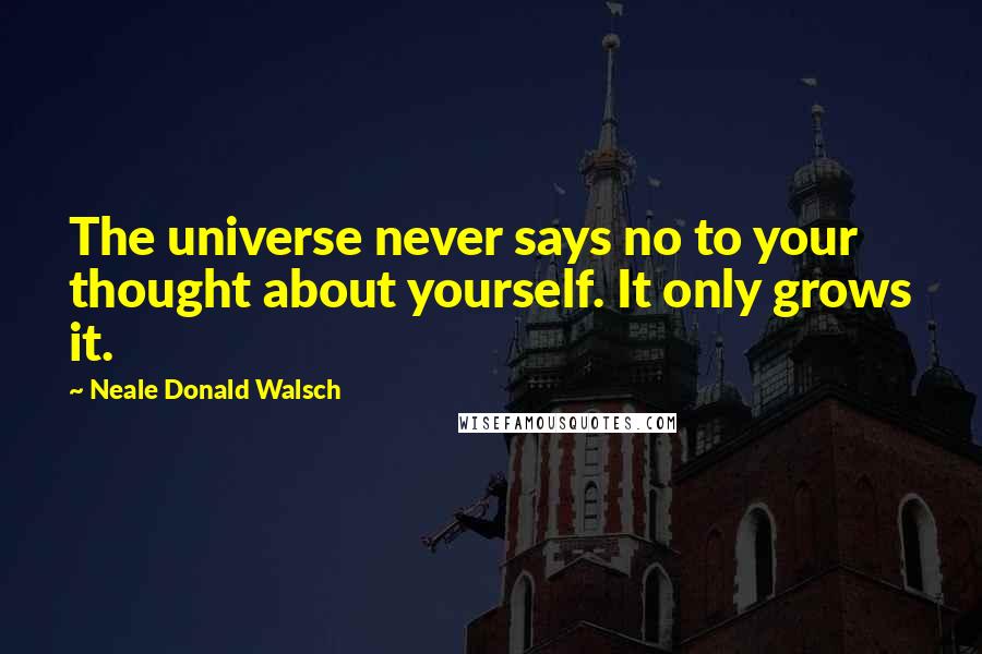 Neale Donald Walsch Quotes: The universe never says no to your thought about yourself. It only grows it.