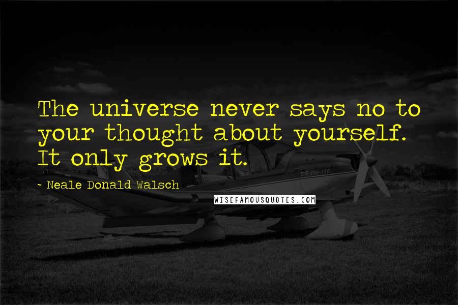 Neale Donald Walsch Quotes: The universe never says no to your thought about yourself. It only grows it.