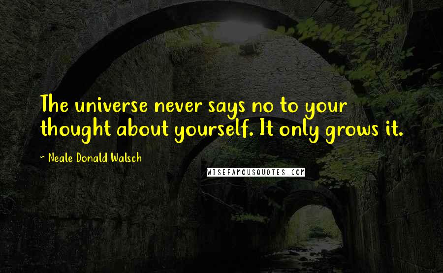 Neale Donald Walsch Quotes: The universe never says no to your thought about yourself. It only grows it.