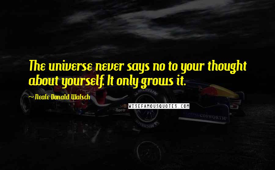 Neale Donald Walsch Quotes: The universe never says no to your thought about yourself. It only grows it.