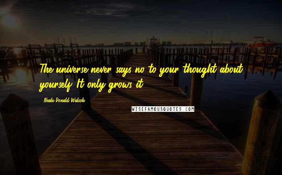 Neale Donald Walsch Quotes: The universe never says no to your thought about yourself. It only grows it.