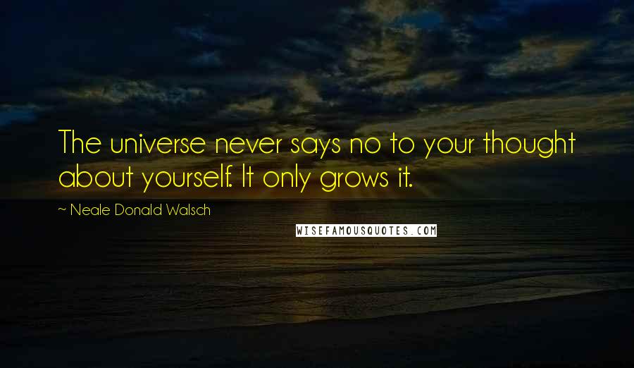 Neale Donald Walsch Quotes: The universe never says no to your thought about yourself. It only grows it.