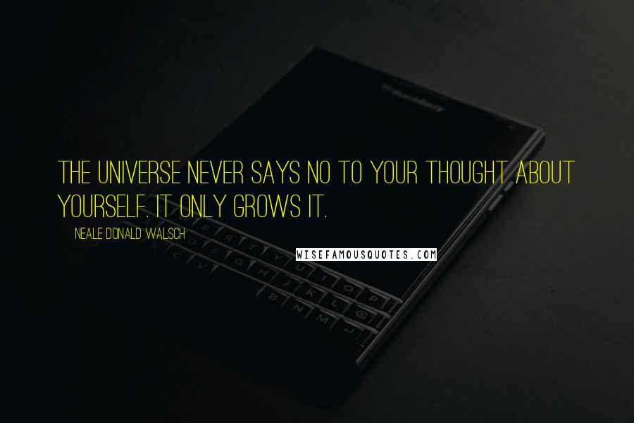 Neale Donald Walsch Quotes: The universe never says no to your thought about yourself. It only grows it.