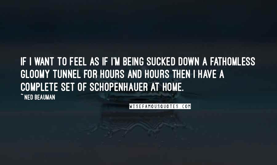 Ned Beauman Quotes: If I want to feel as if I'm being sucked down a fathomless gloomy tunnel for hours and hours then I have a complete set of Schopenhauer at home.