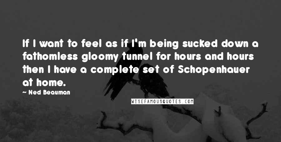 Ned Beauman Quotes: If I want to feel as if I'm being sucked down a fathomless gloomy tunnel for hours and hours then I have a complete set of Schopenhauer at home.