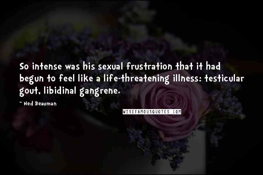 Ned Beauman Quotes: So intense was his sexual frustration that it had begun to feel like a life-threatening illness: testicular gout, libidinal gangrene.