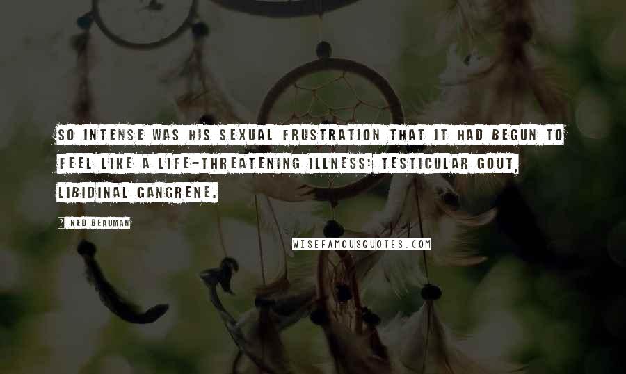 Ned Beauman Quotes: So intense was his sexual frustration that it had begun to feel like a life-threatening illness: testicular gout, libidinal gangrene.