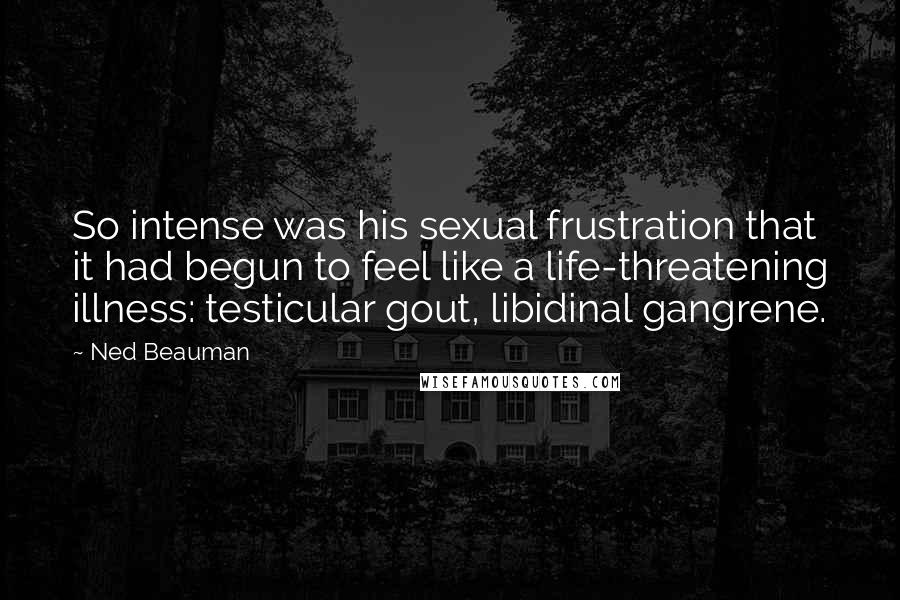 Ned Beauman Quotes: So intense was his sexual frustration that it had begun to feel like a life-threatening illness: testicular gout, libidinal gangrene.