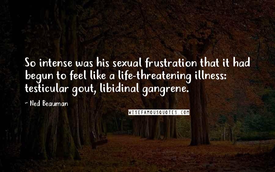 Ned Beauman Quotes: So intense was his sexual frustration that it had begun to feel like a life-threatening illness: testicular gout, libidinal gangrene.