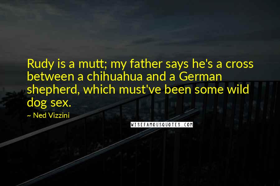 Ned Vizzini Quotes: Rudy is a mutt; my father says he's a cross between a chihuahua and a German shepherd, which must've been some wild dog sex.