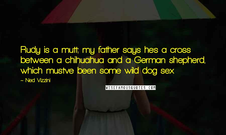 Ned Vizzini Quotes: Rudy is a mutt; my father says he's a cross between a chihuahua and a German shepherd, which must've been some wild dog sex.