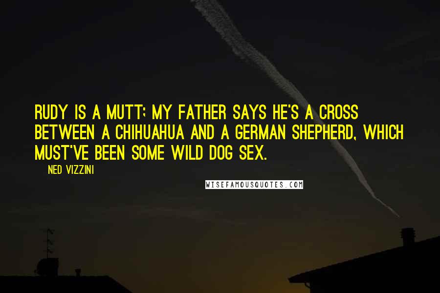 Ned Vizzini Quotes: Rudy is a mutt; my father says he's a cross between a chihuahua and a German shepherd, which must've been some wild dog sex.