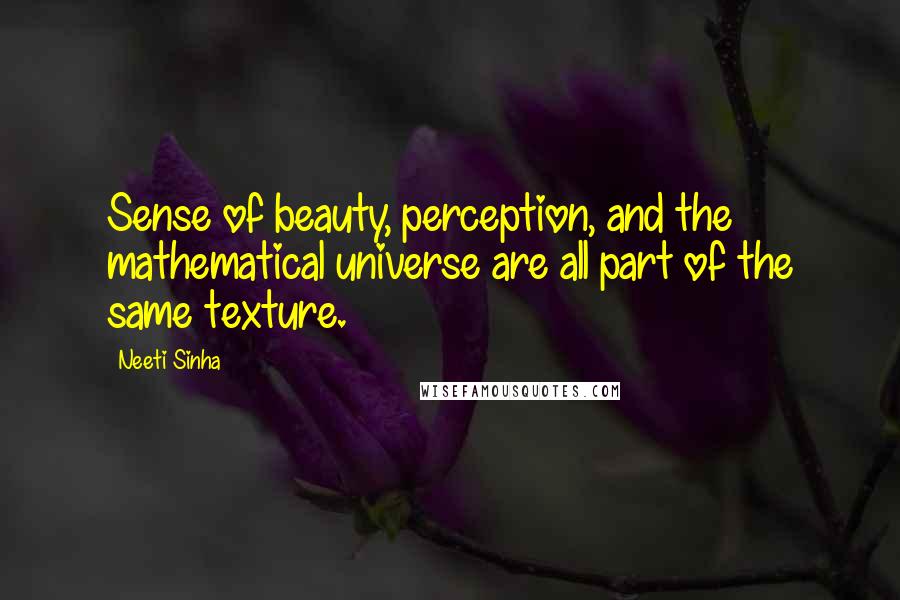 Neeti Sinha Quotes: Sense of beauty, perception, and the mathematical universe are all part of the same texture.