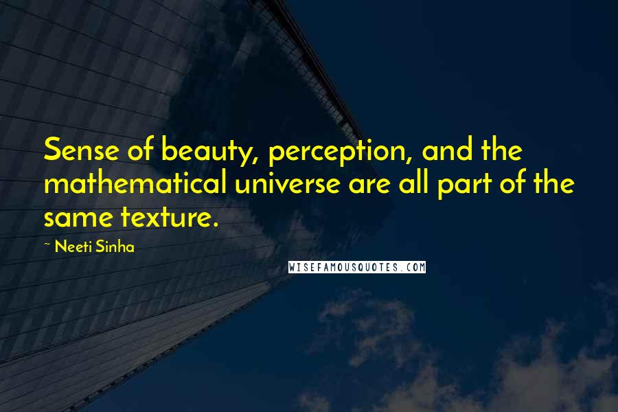 Neeti Sinha Quotes: Sense of beauty, perception, and the mathematical universe are all part of the same texture.