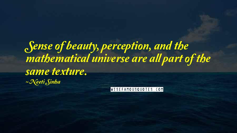 Neeti Sinha Quotes: Sense of beauty, perception, and the mathematical universe are all part of the same texture.