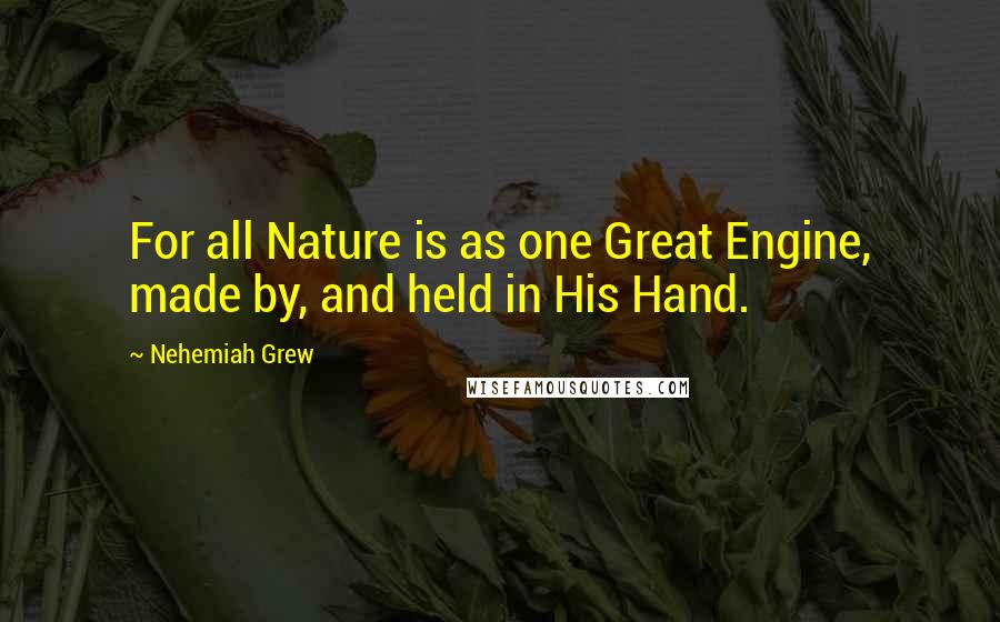 Nehemiah Grew Quotes: For all Nature is as one Great Engine, made by, and held in His Hand.