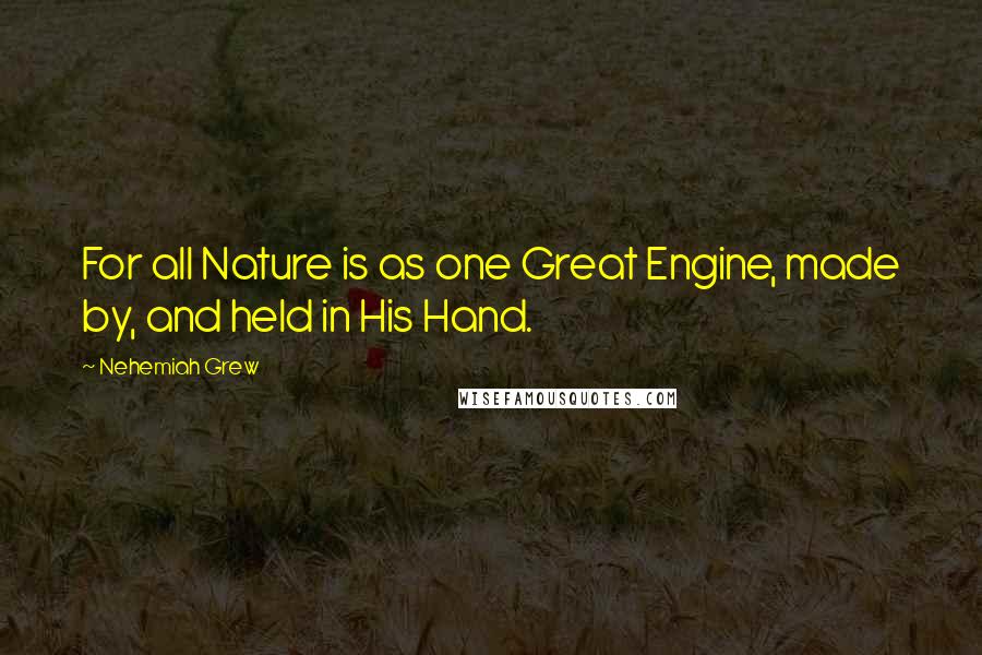 Nehemiah Grew Quotes: For all Nature is as one Great Engine, made by, and held in His Hand.