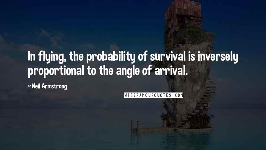 Neil Armstrong Quotes: In flying, the probability of survival is inversely proportional to the angle of arrival.