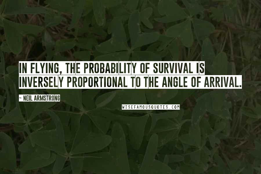 Neil Armstrong Quotes: In flying, the probability of survival is inversely proportional to the angle of arrival.