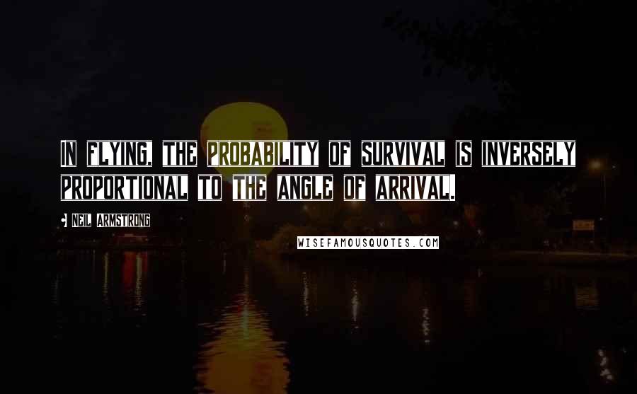 Neil Armstrong Quotes: In flying, the probability of survival is inversely proportional to the angle of arrival.