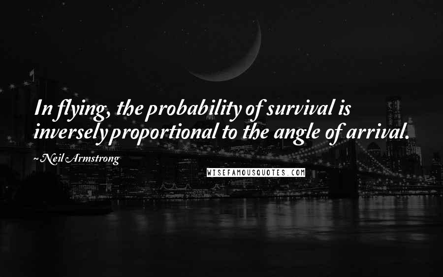 Neil Armstrong Quotes: In flying, the probability of survival is inversely proportional to the angle of arrival.