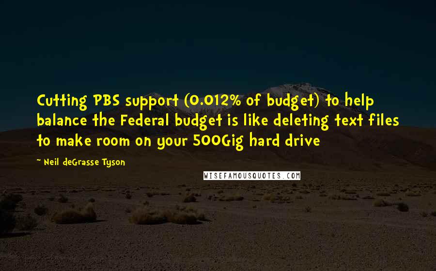 Neil DeGrasse Tyson Quotes: Cutting PBS support (0.012% of budget) to help balance the Federal budget is like deleting text files to make room on your 500Gig hard drive