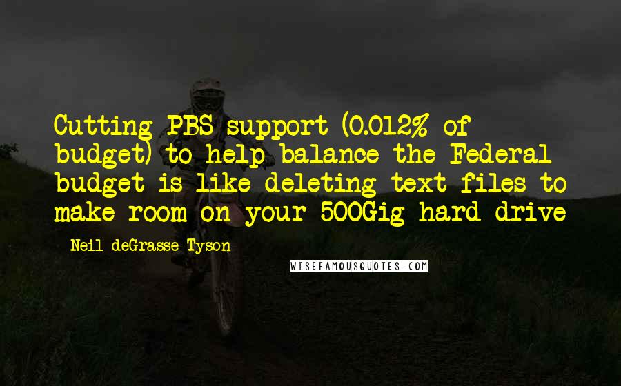 Neil DeGrasse Tyson Quotes: Cutting PBS support (0.012% of budget) to help balance the Federal budget is like deleting text files to make room on your 500Gig hard drive